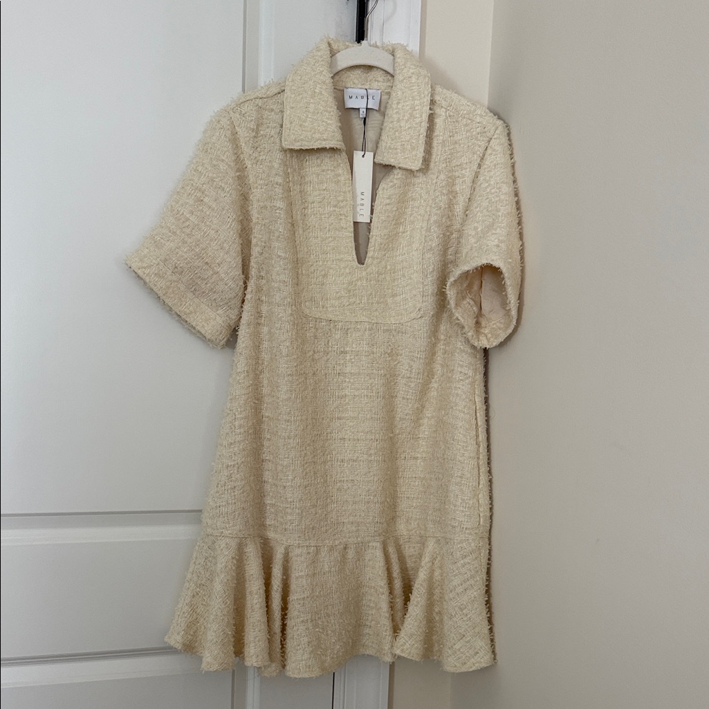 Mable Cream Short-Sleeve Tweed Dress
